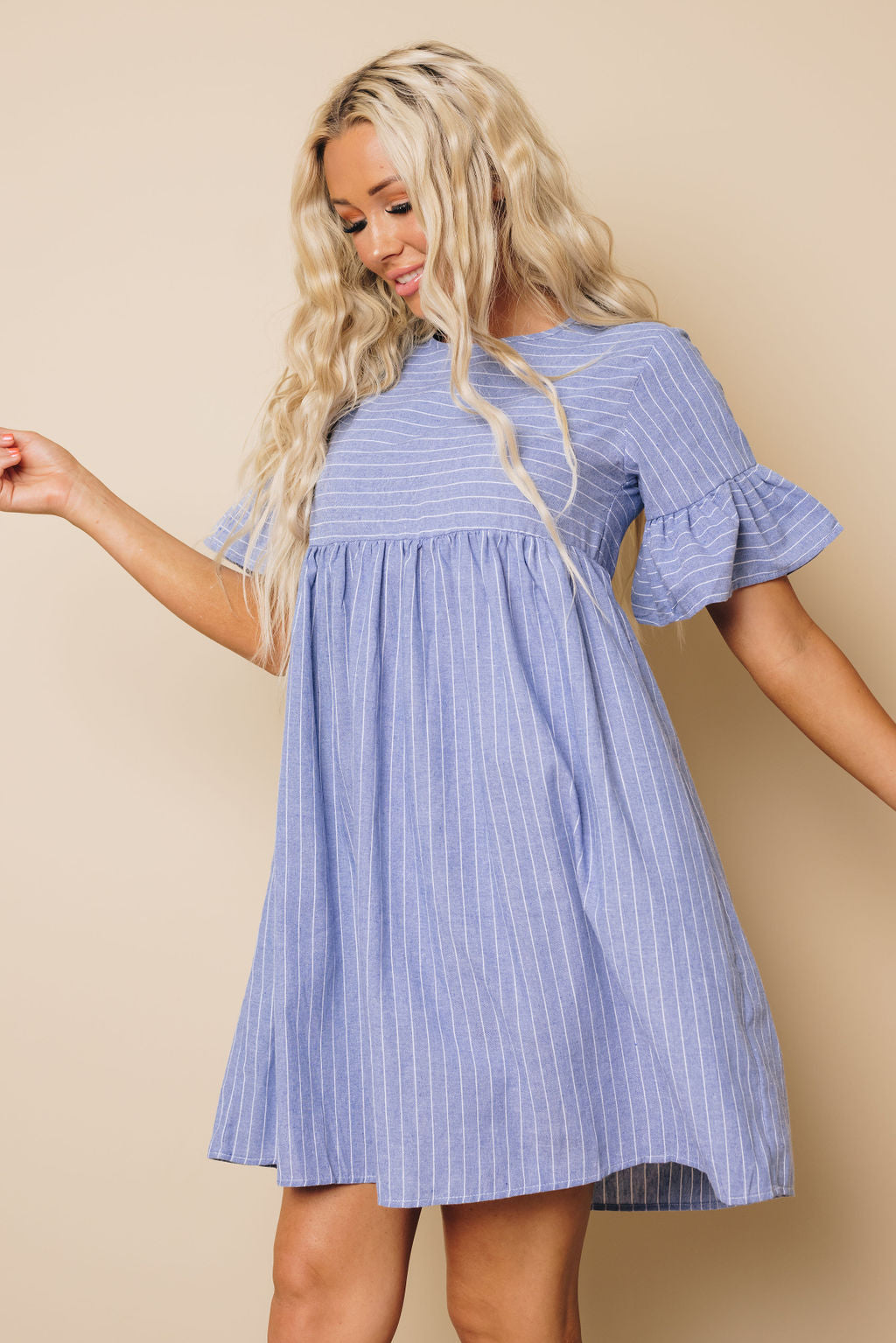 Tiana Striped Babydoll Midi Dress-5