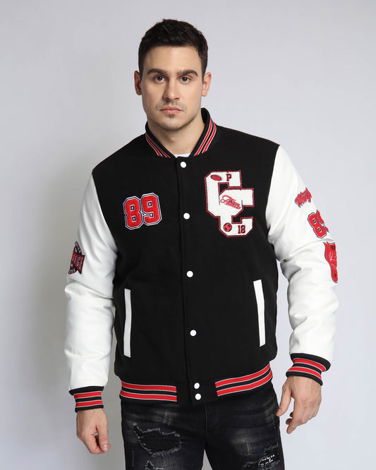 Baseball Bomber Jacket with Contrast Sleeves