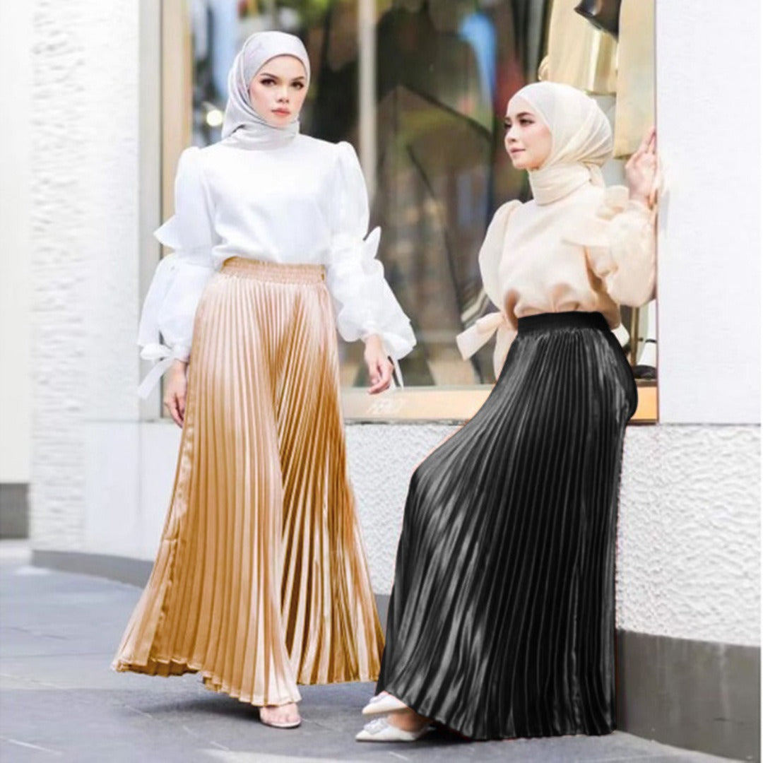 Seven color pleated skirt with large hem floor length skirt