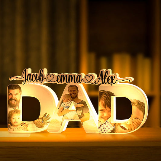 Personalized Father's Day Night Lamp Custom Acrylic Family Photo Dad Night Light with Name