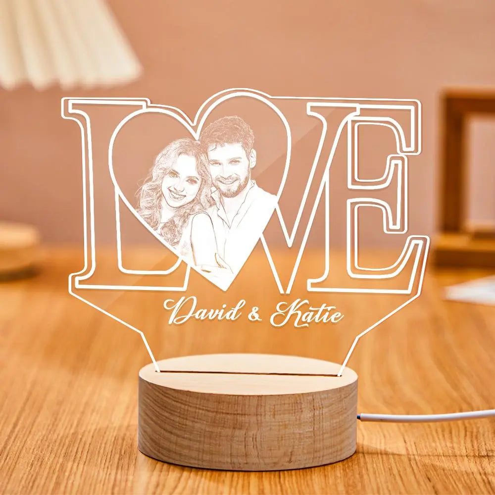 Personalized LOVE 3D Acrylic Night Light with Text & Photo