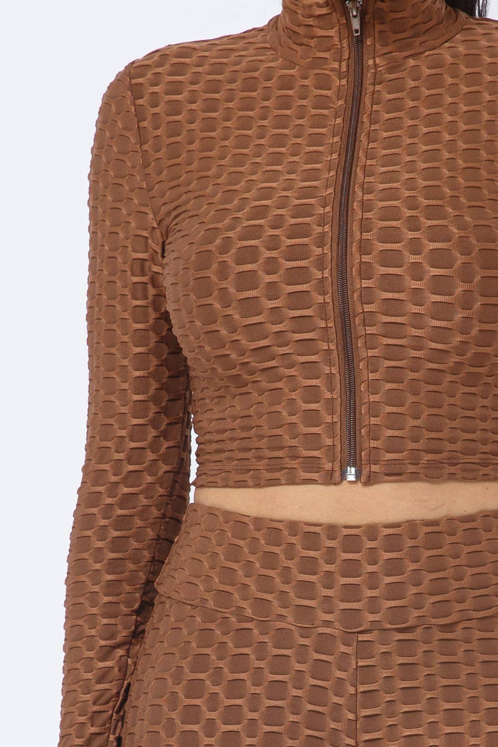 Honeycomb Mock Neck Cropped Jacket and Leggings Set