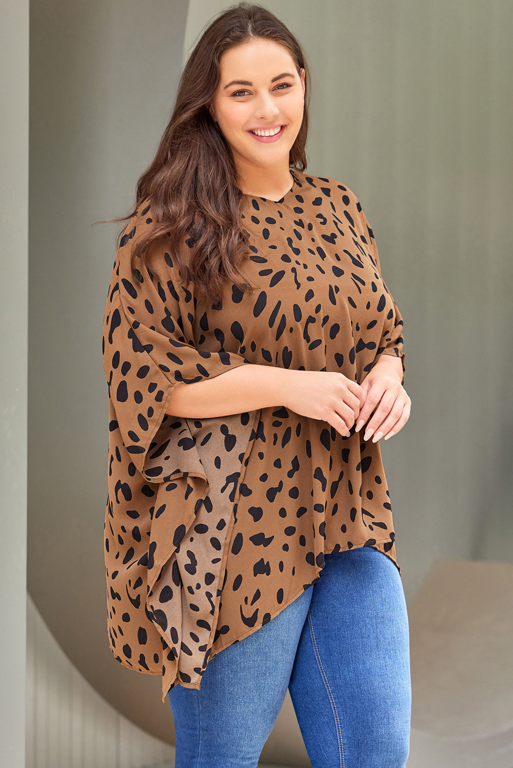 Leopard Plus Size Leopard Batwing Sleeve Tunic Top