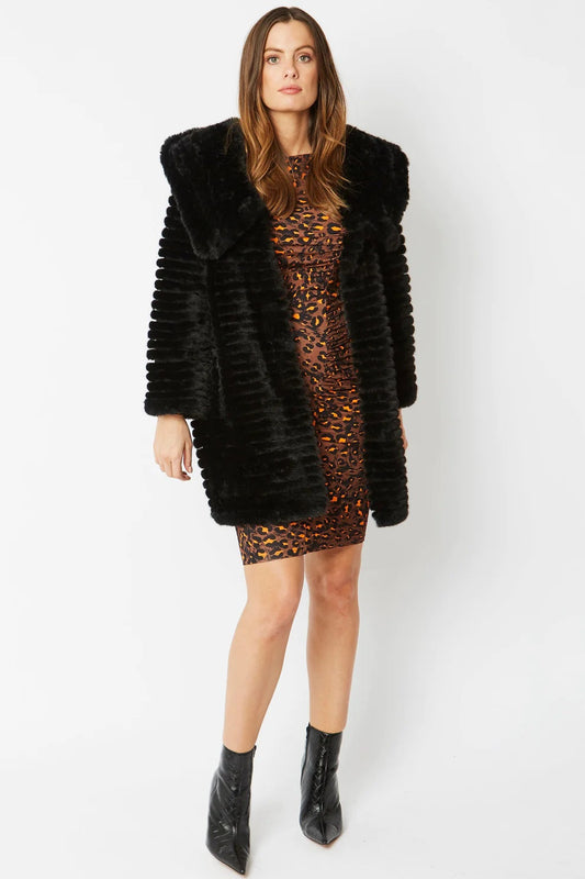 Black Faux Mink Fur Hooded Coat-0