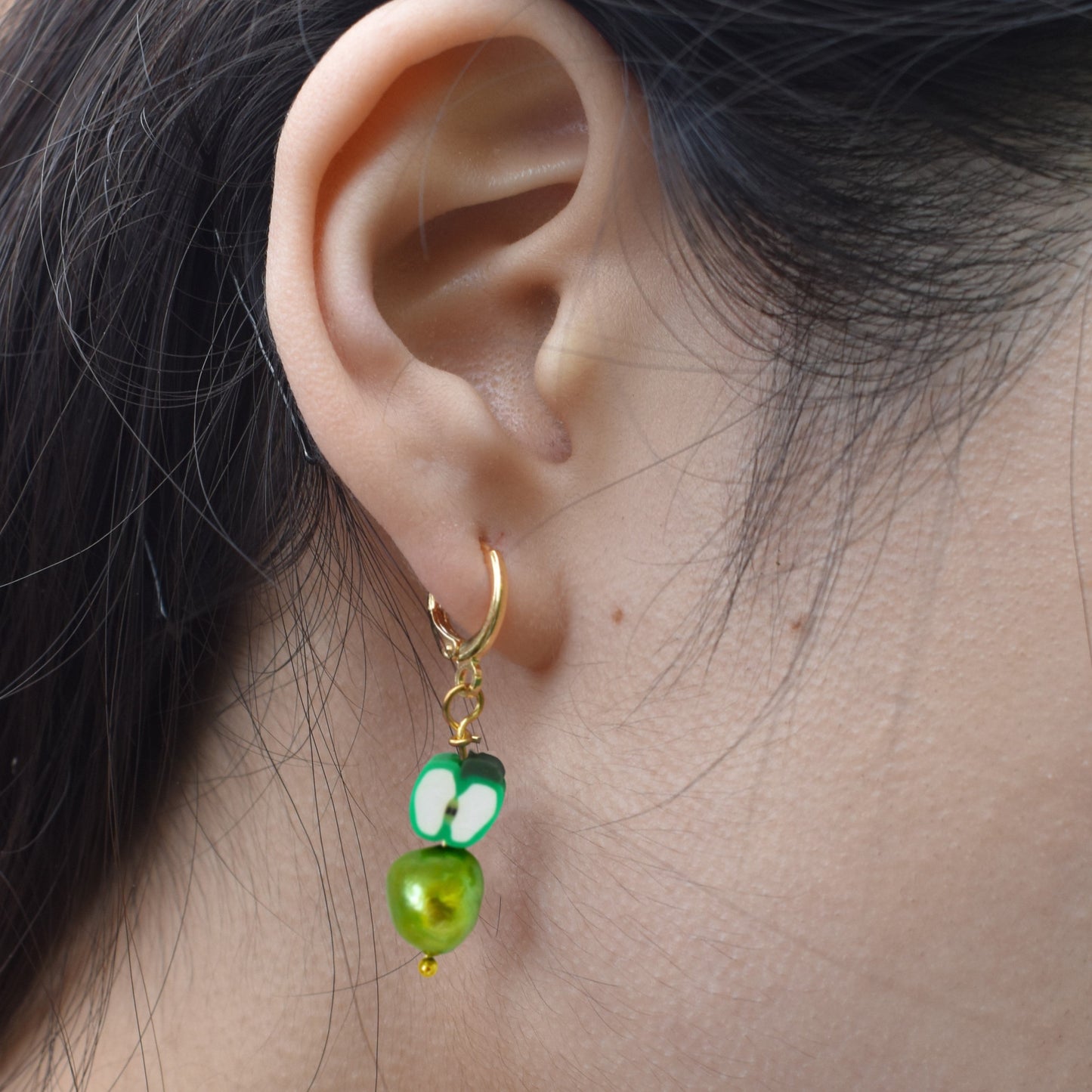 Green apples and green freshwater pearl earrings | by Ifemi Jewels-2