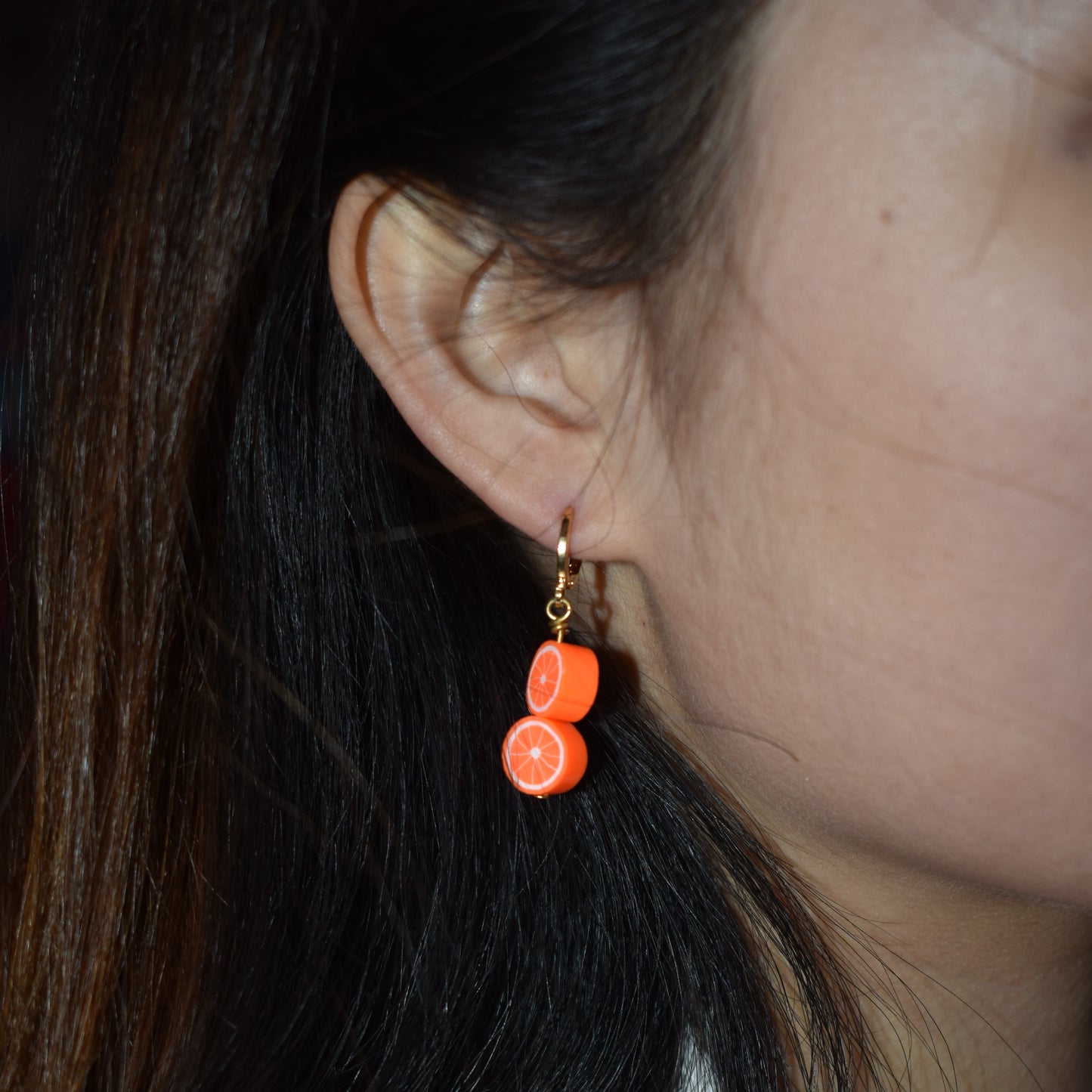 Orange fruit huggie drop earrings | by Ifemi Jewels-1