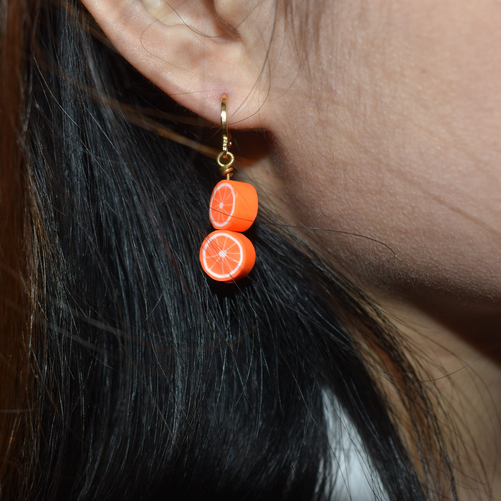 Orange fruit huggie drop earrings | by Ifemi Jewels-3