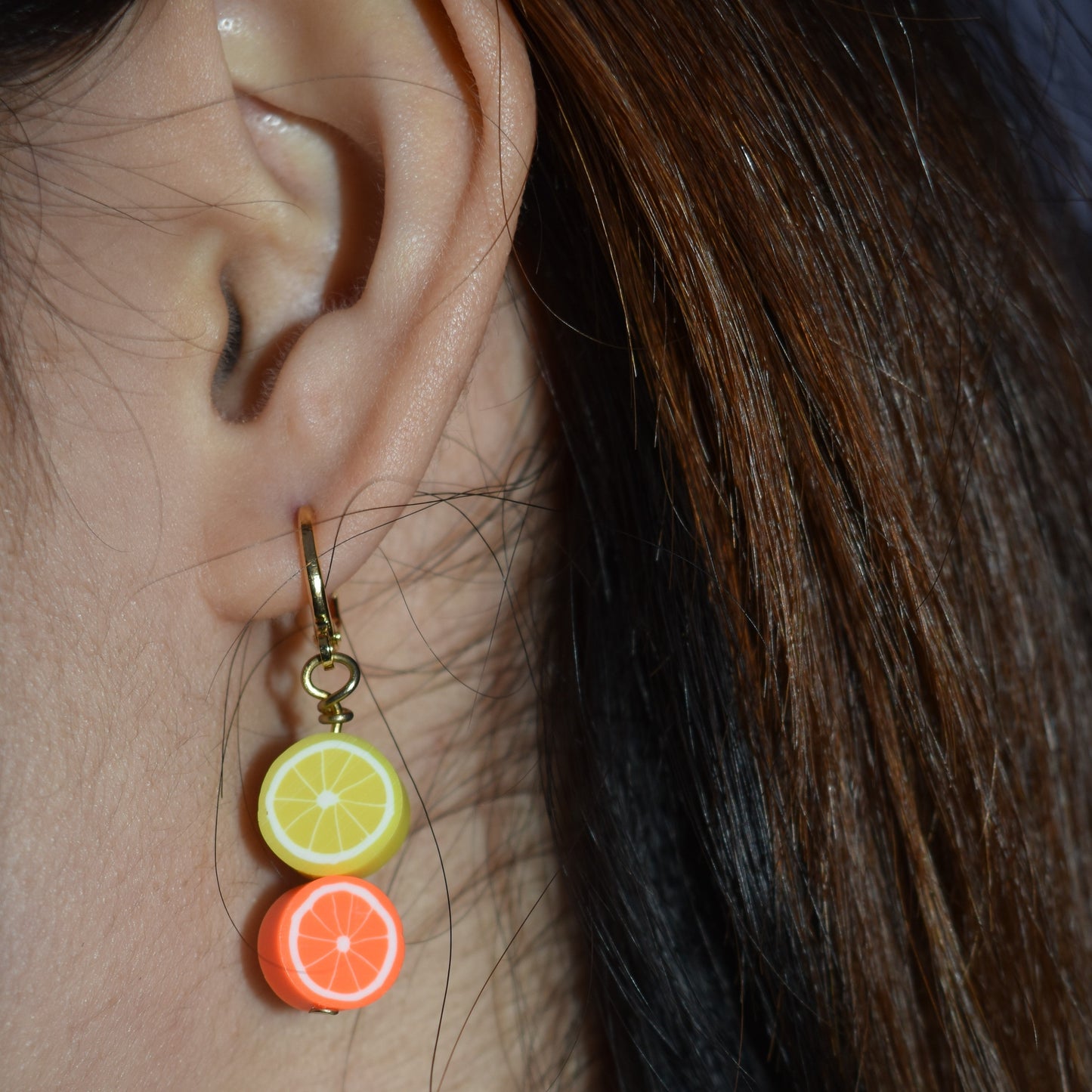 Lemon Yellow Orange huggie earrings | by Ifemi Jewels-1