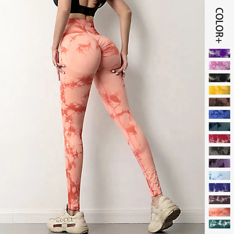 Tie Dye Printed Leggings for Women Push Up Sports Fitness Yoga Pants High Waist Seamless Slim Leggings-0