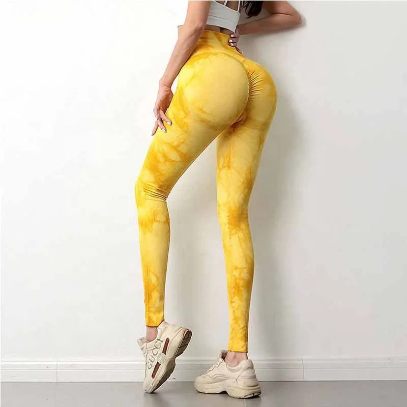 Tie Dye Printed Leggings for Women Push Up Sports Fitness Yoga Pants High Waist Seamless Slim Leggings-2