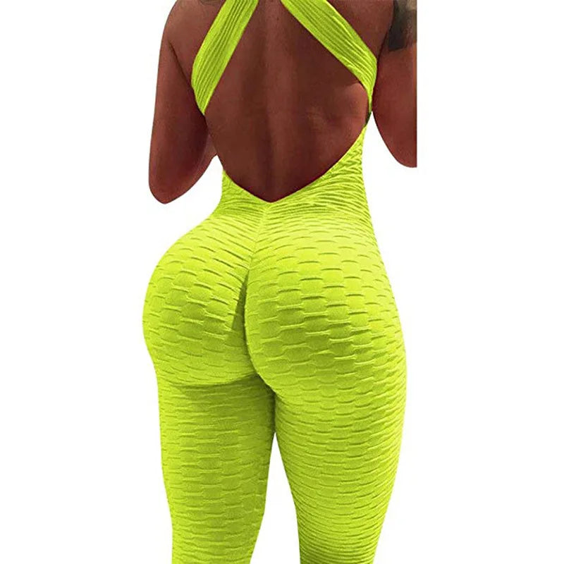 Sexy Women's Soft Tracksuit Yoga jumpsuit Pants High Waist Gym Play bubble bodysuit cross back fitness pants yoga leggings-14