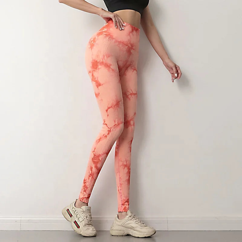 Tie Dye Printed Leggings for Women Push Up Sports Fitness Yoga Pants High Waist Seamless Slim Leggings-3