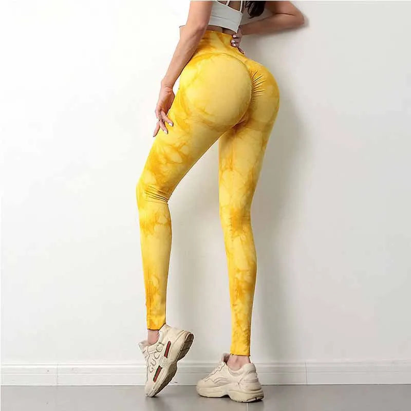 Tie Dye Printed Leggings for Women Push Up Sports Fitness Yoga Pants High Waist Seamless Slim Leggings-7