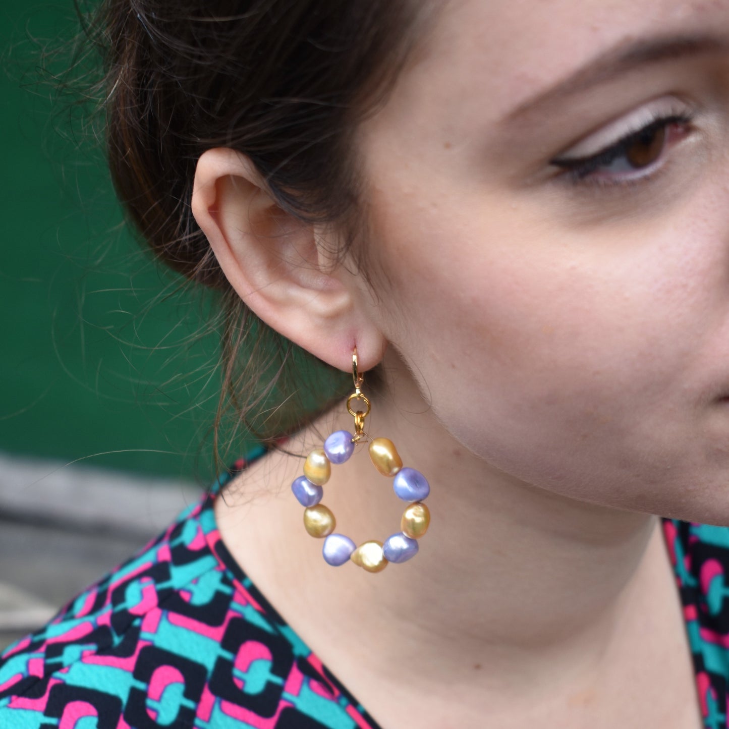 Gold and purple freshwater pearl hoop earrings | by Ifemi Jewels-4