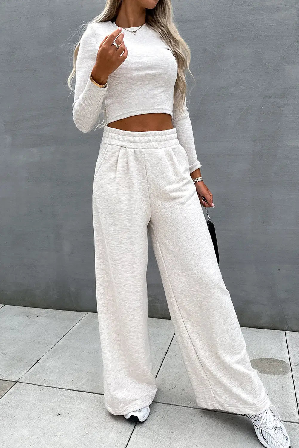 Black Crop Top and Wide Leg Pants Two Piece Set-10