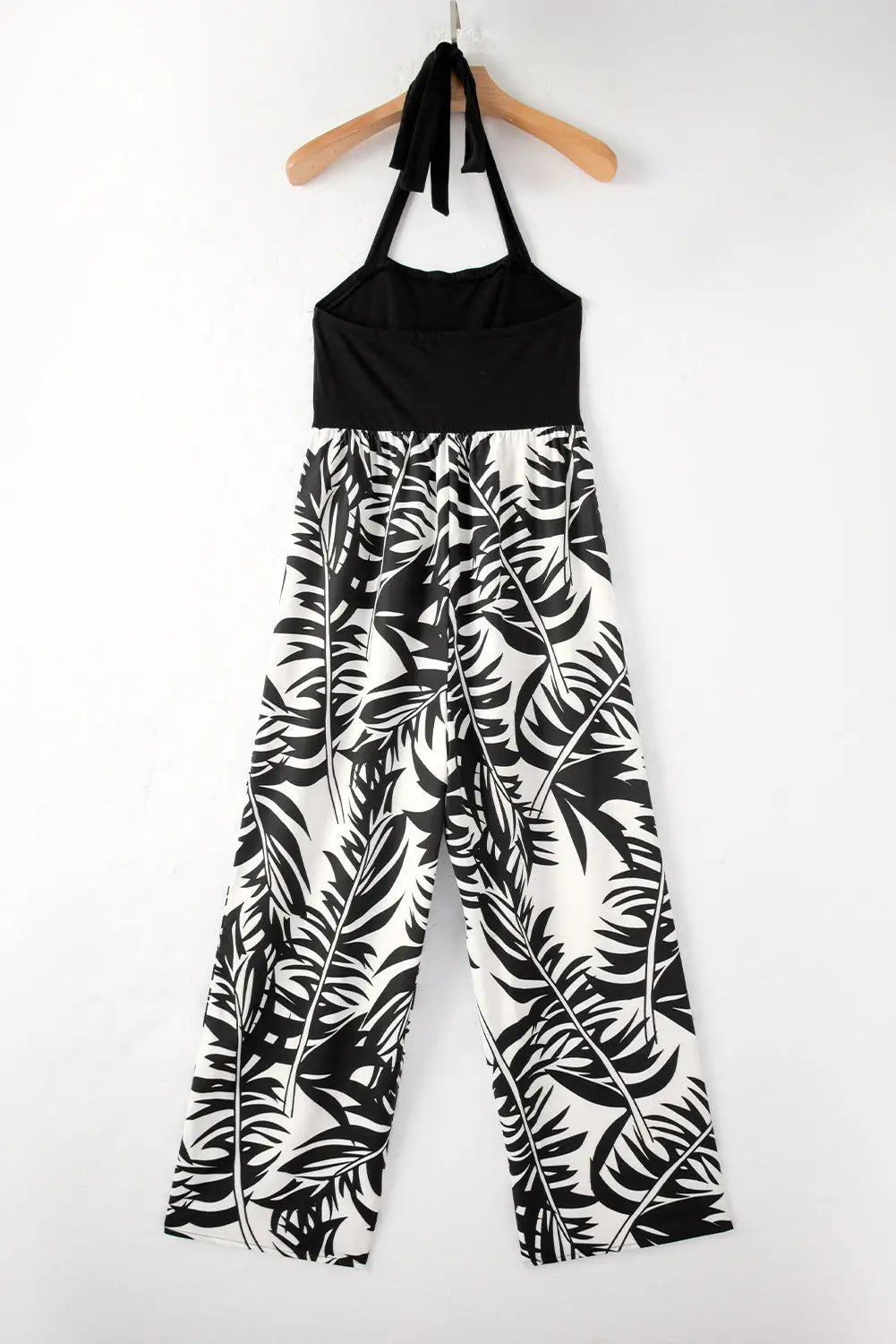 Black Halter Tropical Wide Leg Jumpsuit-5