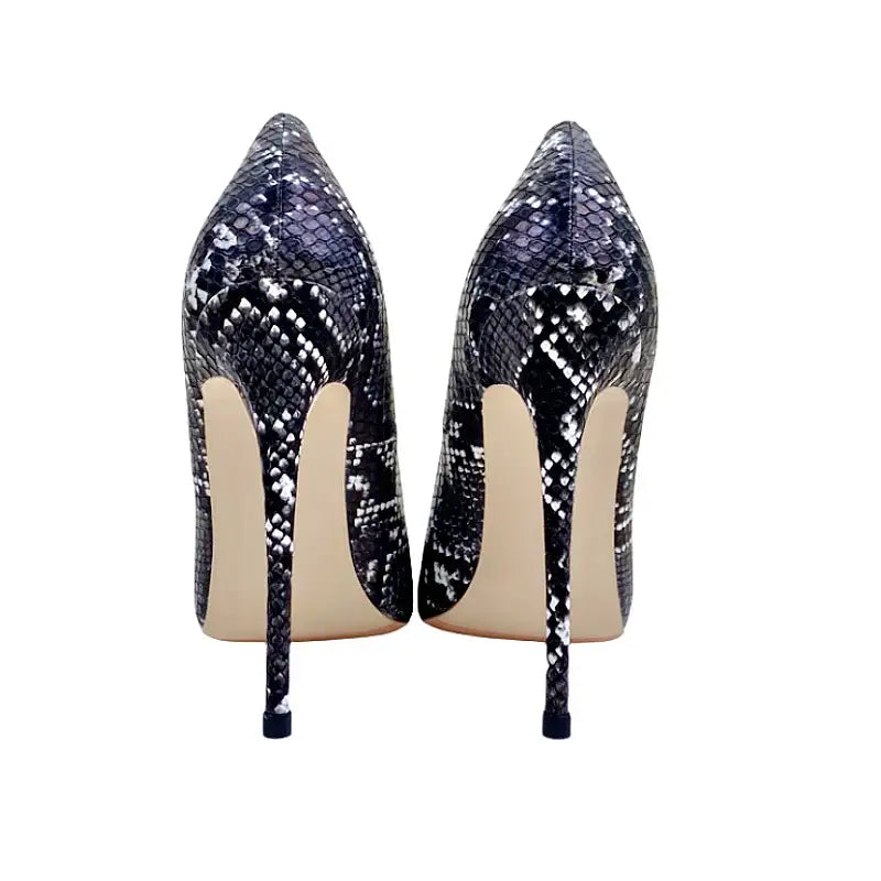 Black Snake Skin Pattern High Heel Stiletto Shoes-8