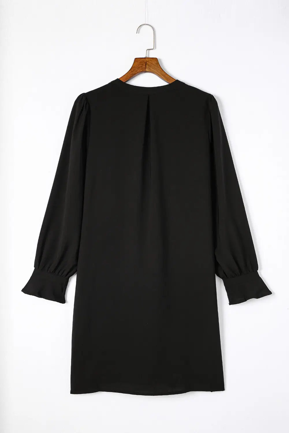 Black Split V Neck Ruffled Sleeves Shirt Dress-5