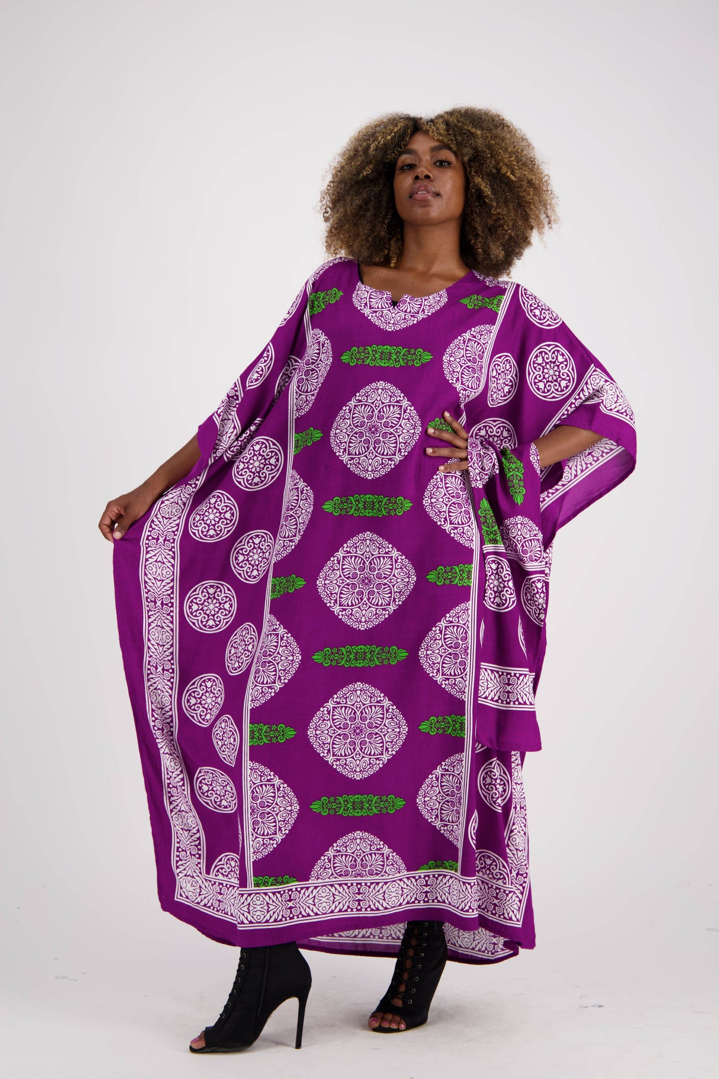 African Block Print Kaftan KAF-1046: Assorted / One Size Fits Most