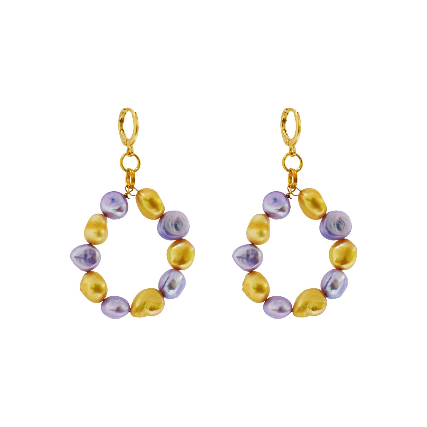 Gold and purple freshwater pearl hoop earrings | by Ifemi Jewels-0