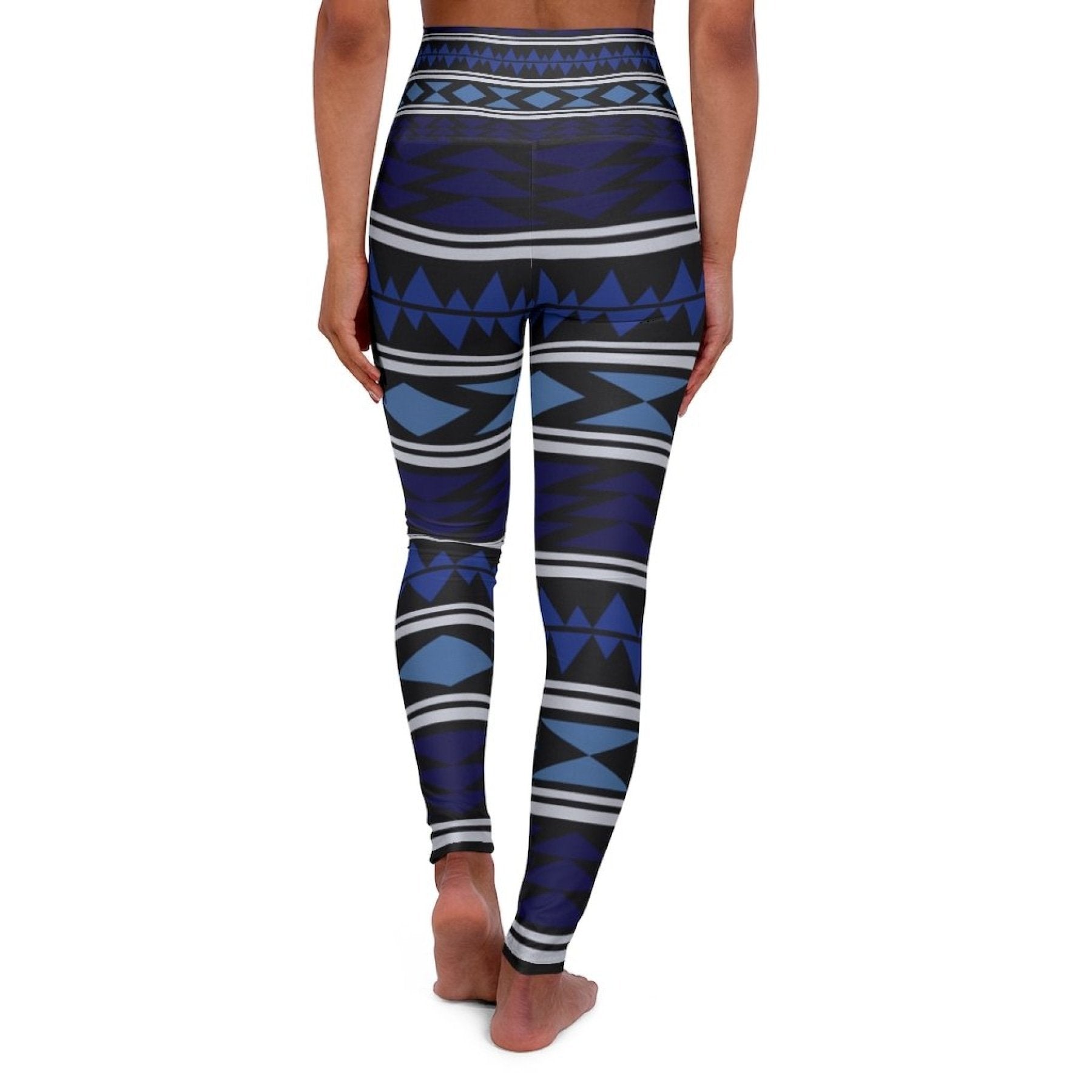 High Waisted Yoga Pants, Dark Blue Bohemian Style Sports Pants-8