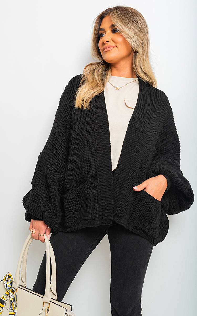 Knitted Balloon Sleeve Cardigan-2