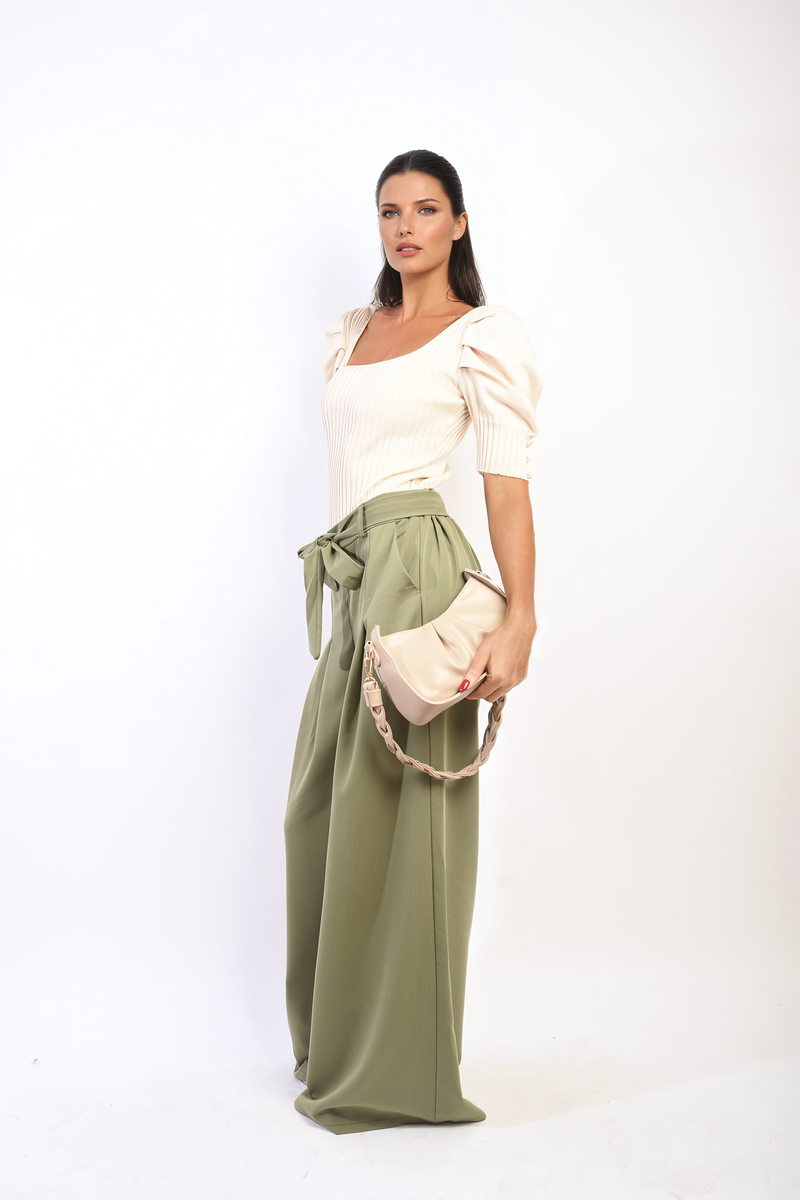 High Waist Belted Wide Leg Trouser-6