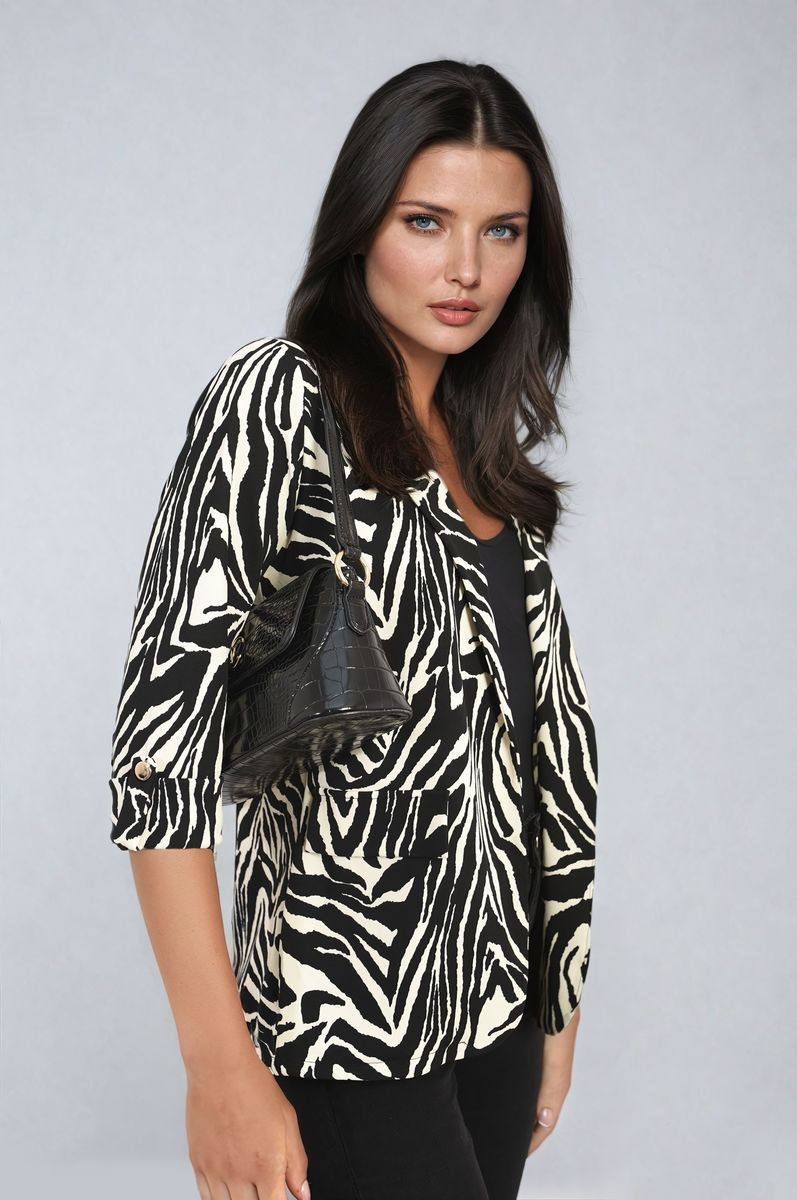 Striped Print Lapel Collar Blazer Jacket