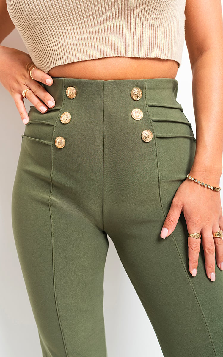 High Waisted Button Front Leggings-4