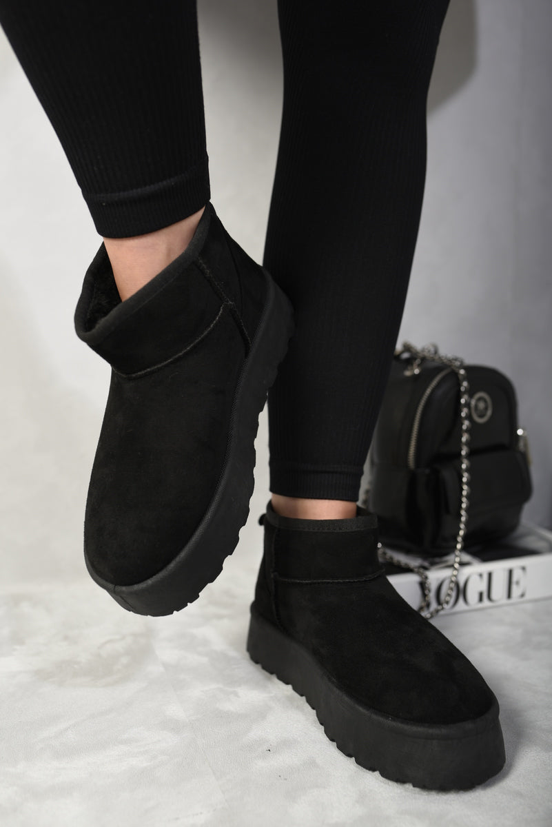 Faux Fur Lined Ankle Platform Mini Boots