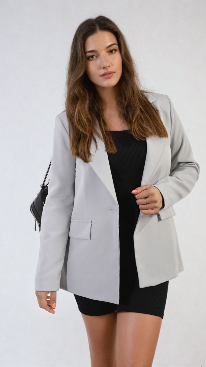 Open Front Oversized Casual Blazer-0