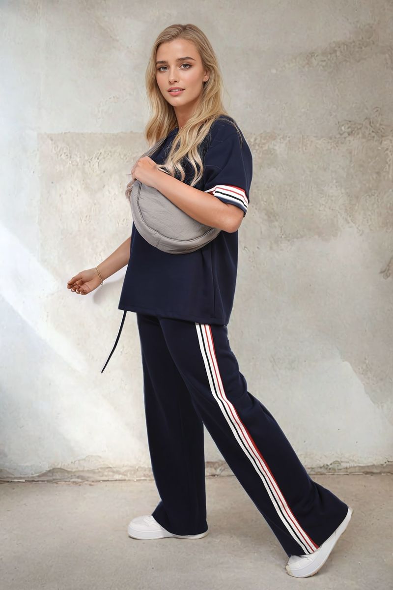 Contrast Stripe Top and Wide Leg Trouser Co-ord Set