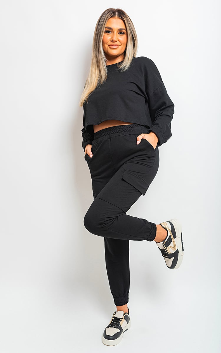 Cropped Long Sleeve Top and Cargo Joggers Co-ordinates-8