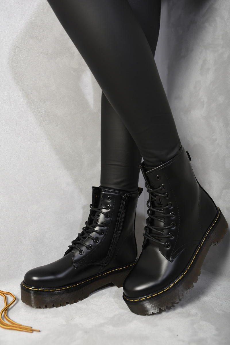 Combat Lace Up Side Zip Platform Chunky Boots