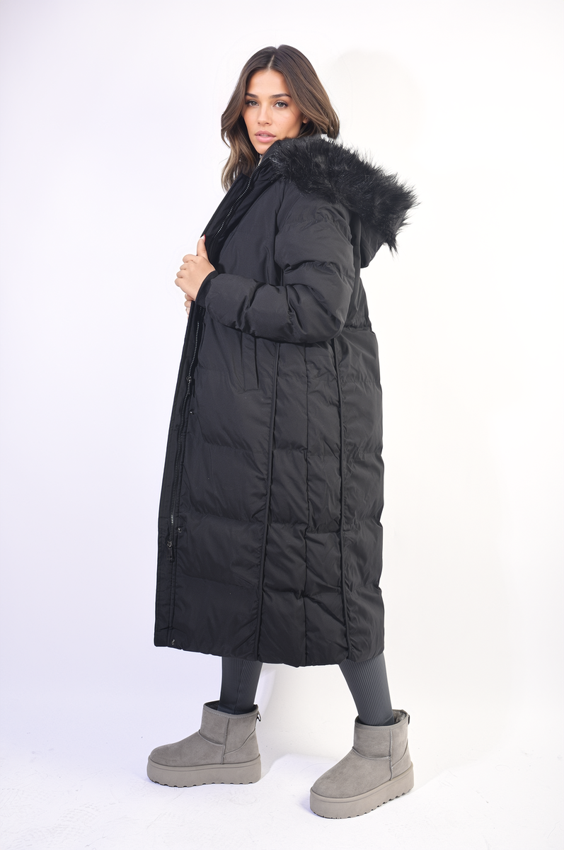 Longline Faux Fur Hooded Puffer Jacket-5