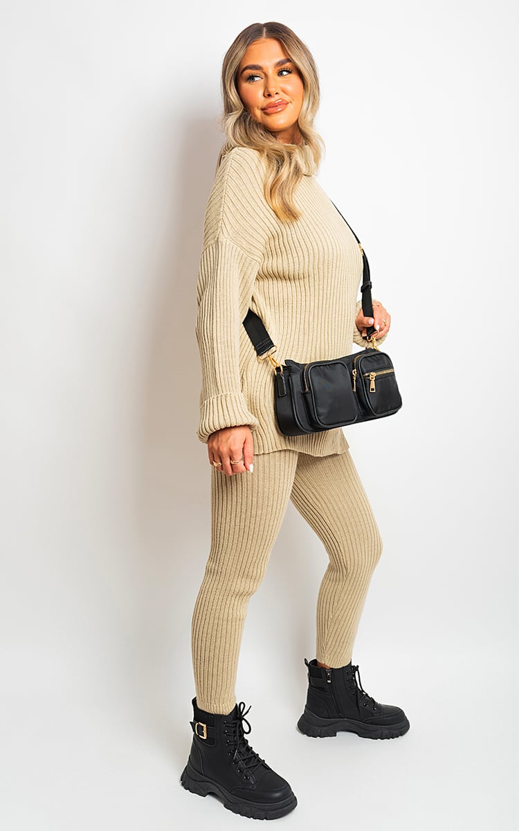 Chunky Knitted High Roll Neck Top Bottom Co-ord Set-7