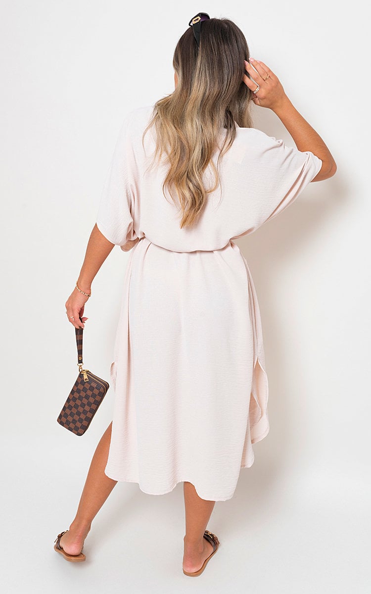 Button Down Collared Midi Dress with Two Front Pockets-11