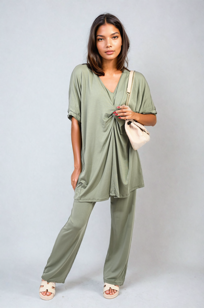 Twist Front Plunge Neckline Top and Trouser Co-ord Set-2