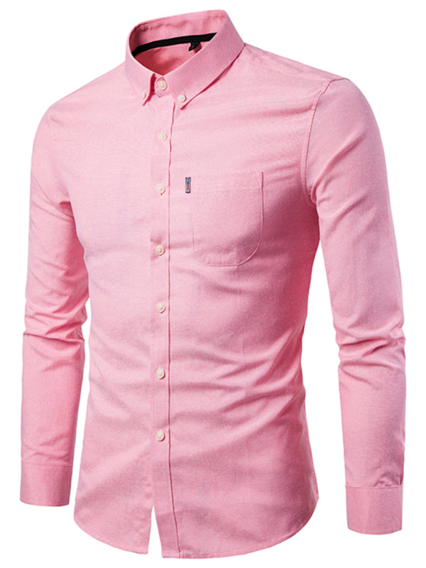 Men's Casual Slim Cotton Oxford Solid Color Large Size Bottom Shirt Long Sleeves