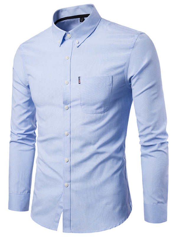 Men's Casual Slim Cotton Oxford Solid Color Large Size Bottom Shirt Long Sleeves