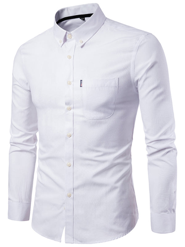 Men's Casual Slim Cotton Oxford Solid Color Large Size Bottom Shirt Long Sleeves