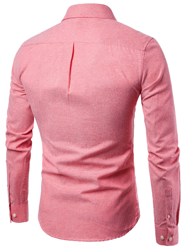 Men's Casual Slim Cotton Oxford Solid Color Large Size Bottom Shirt Long Sleeves