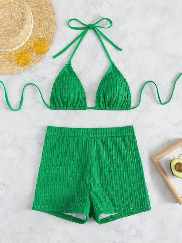 Feminine lace-up textured two-piece bikini