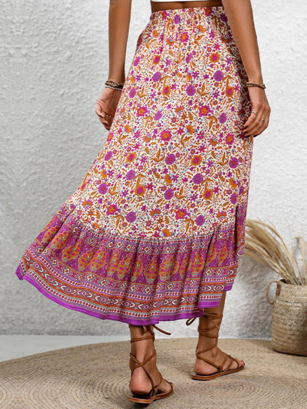 New casual women's bohemian skirt positioning printed floral skirt