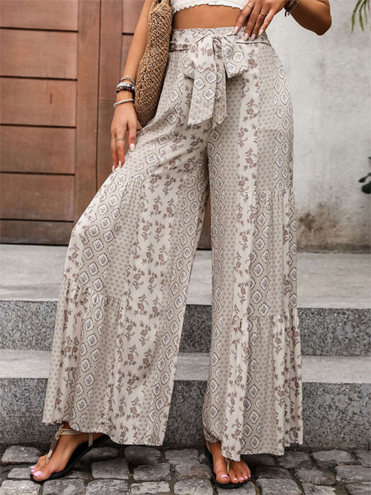 New high-waisted wide-leg trousers with stitching ethnic style casual wide-leg trousers