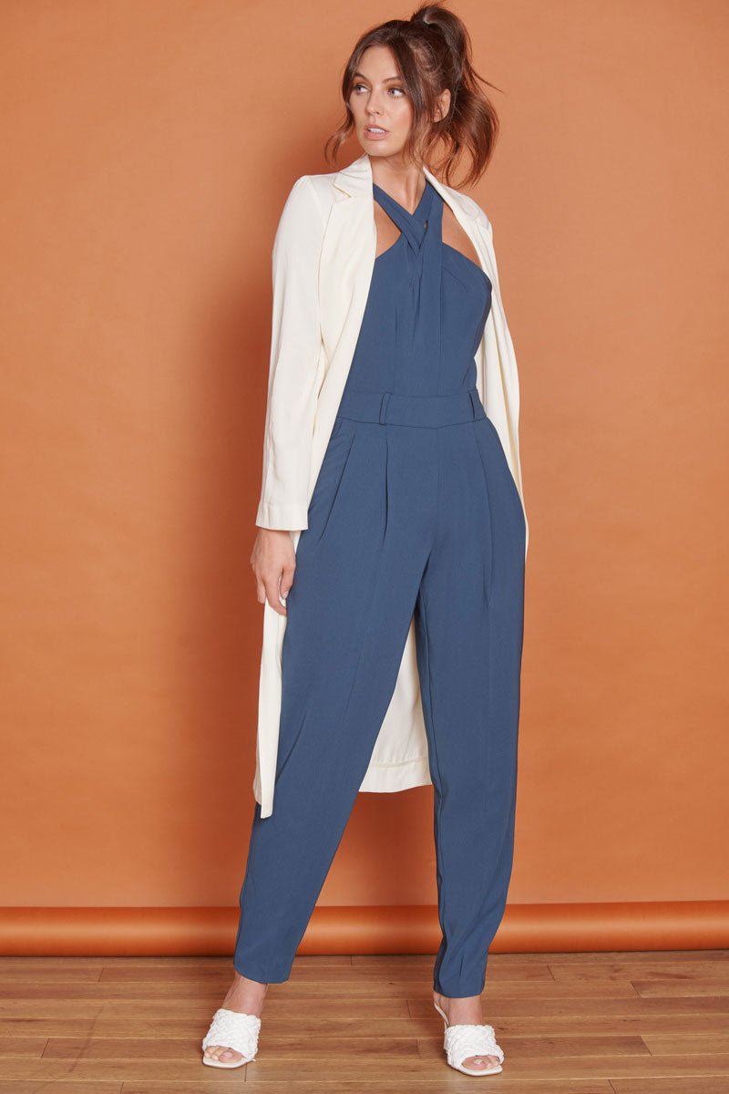 Renee Navy High Cross Neck Tailored Jumpsuit-3