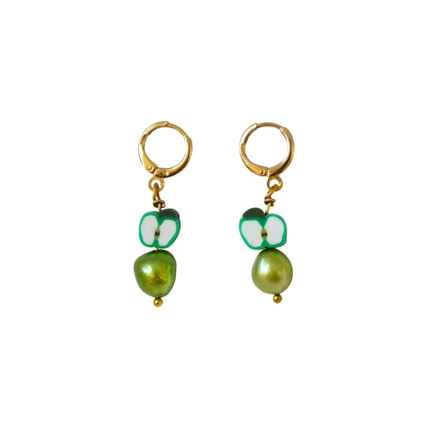 Green apples and green freshwater pearl earrings | by Ifemi Jewels-0