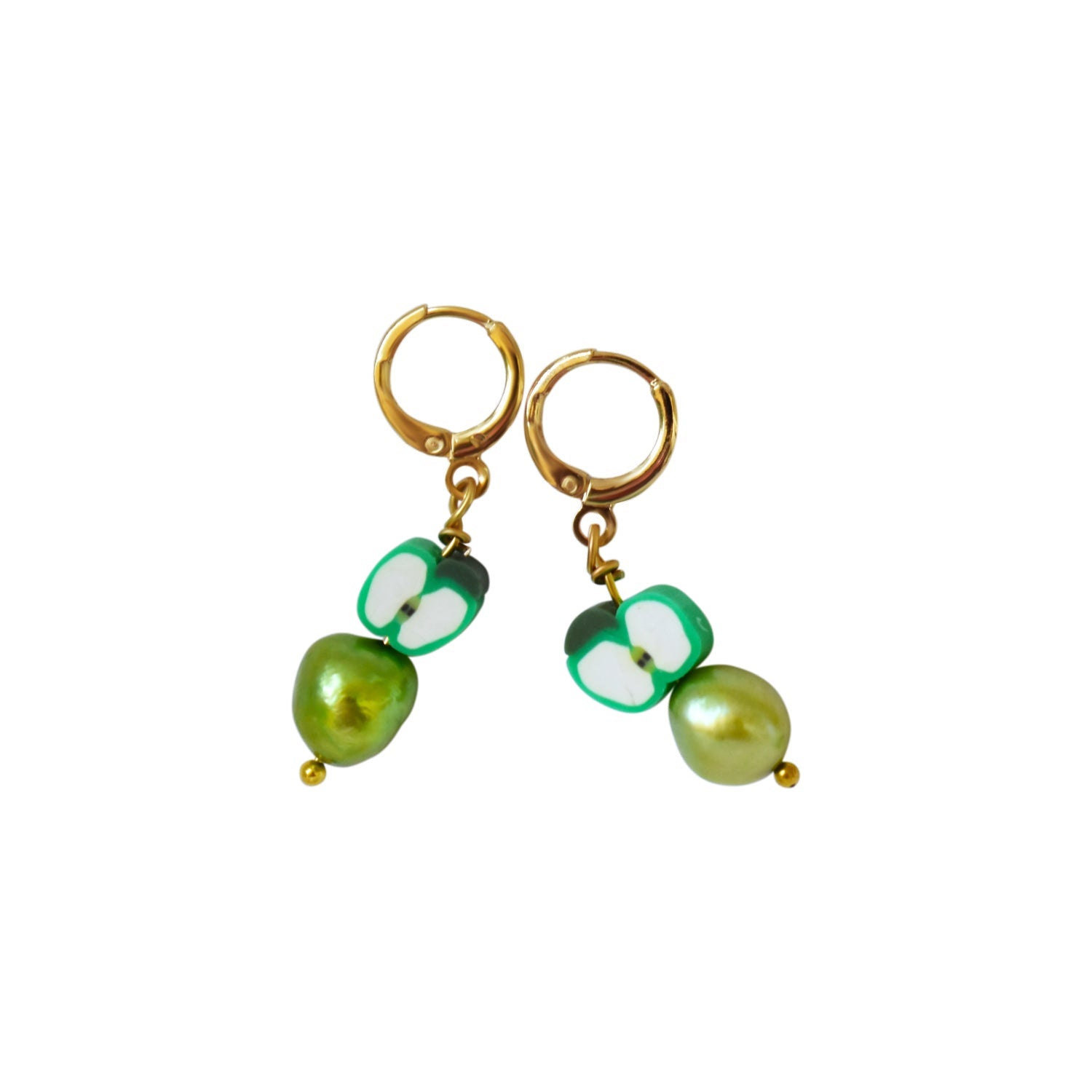 Green apples and green freshwater pearl earrings | by Ifemi Jewels-1