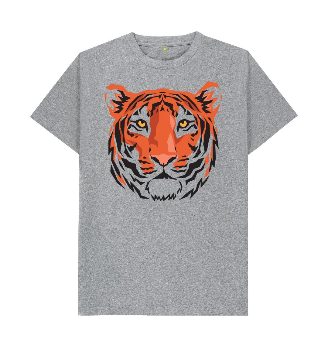 Athletic Grey Unisex Tiger Head Print T-Shirts