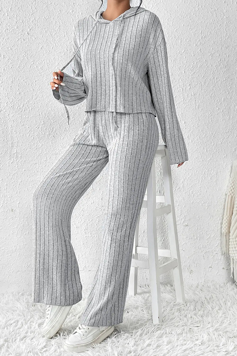 Parchment Plus Size Ribbed V Neck Pullover and Pants Set-56